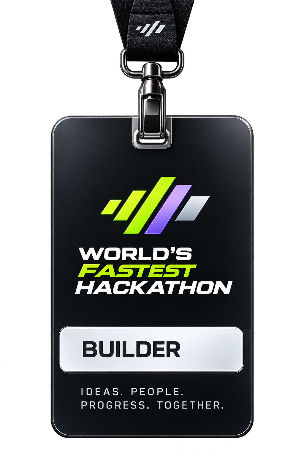World's Fastest Hackathon builder pass on a lanyard